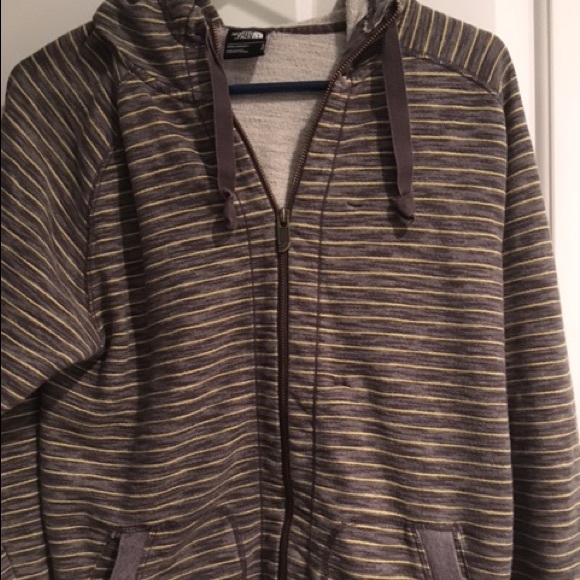 The North Face Men’s Full Zip Hoodie Gray Yellow Stripes Size Small - Picture 1 of 7